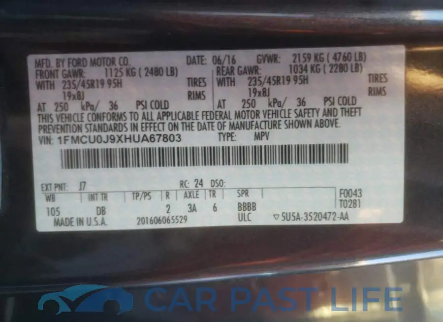 1FMCU0J9XHUA67803# 10