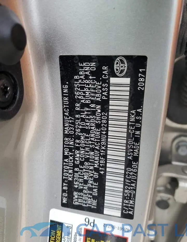 4T1BF1FK9HU402802# 12