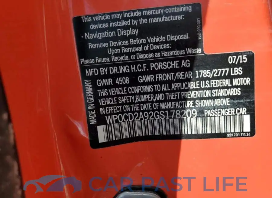 WP0CD2A92GS178209# 10