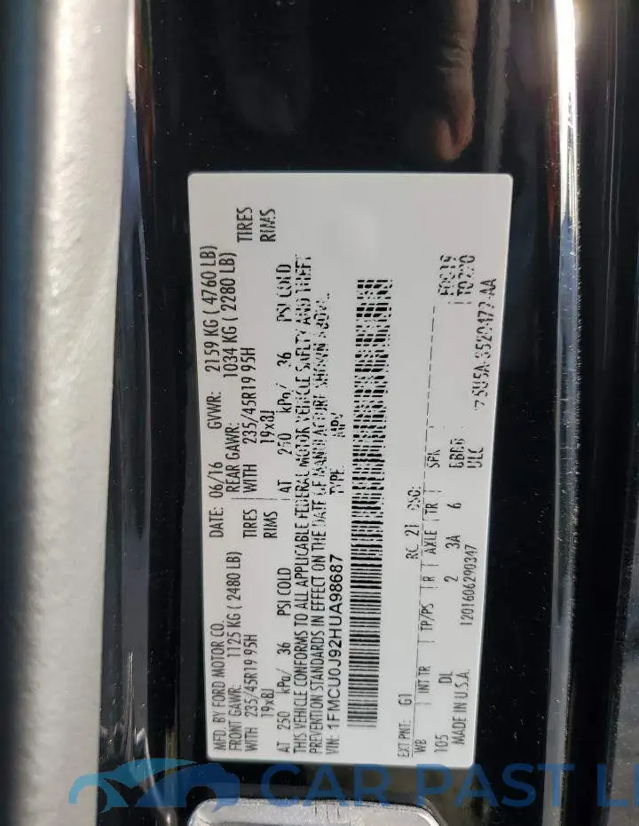 1FMCU0J92HUA98687# 10