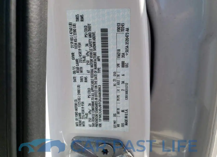 1FMCU0J97GUA80863# 10