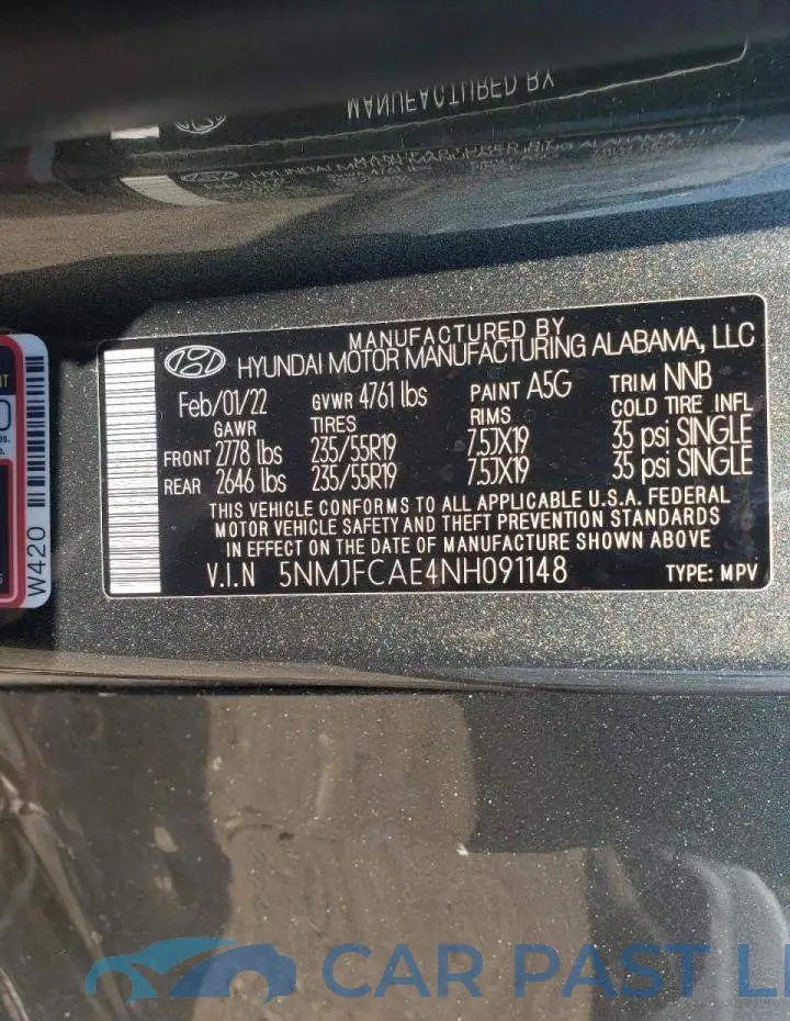5NMJFCAE4NH091148# 10