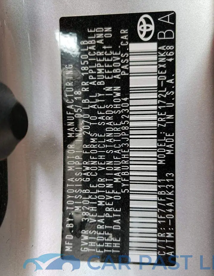 5YFBURHE3JP852304# 10