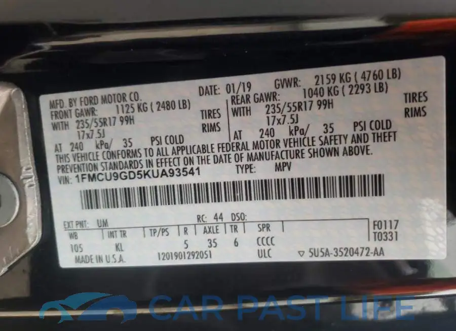 1FMCU9GD5KUA93541# 10