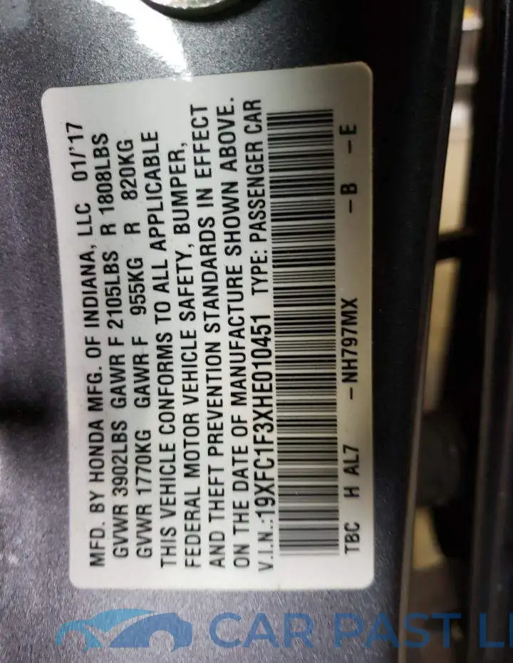 19XFC1F3XHE010451# 10