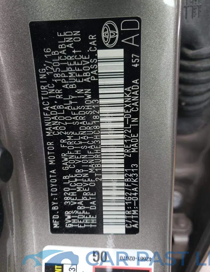 2T1BURHE3HC818213# 10