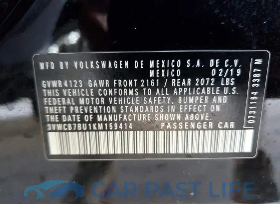 3VWCB7BU1KM159414# 10