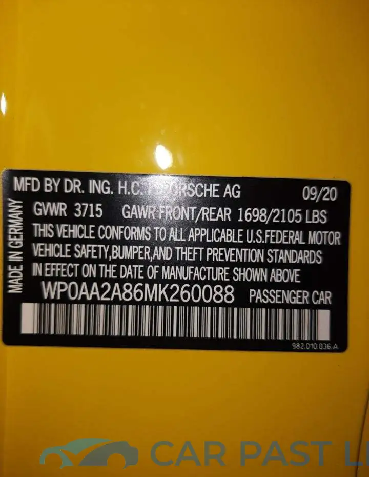 WP0AA2A86MK260088# 10