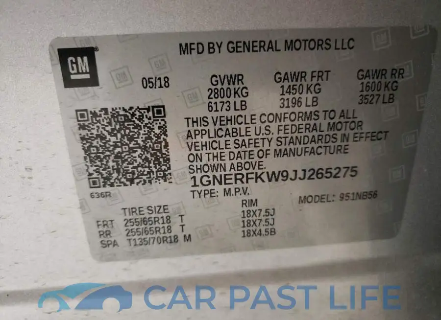 1GNERFKW9JJ265275# 10