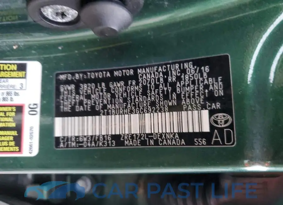 2T1BURHE3GC692238# 10