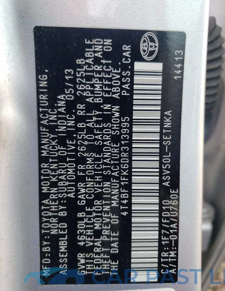 4T4BF1FK6DR313995# 10