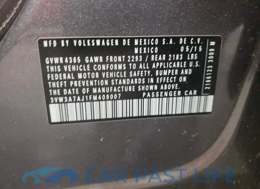 3VW3A7AJ1FM409007# 10