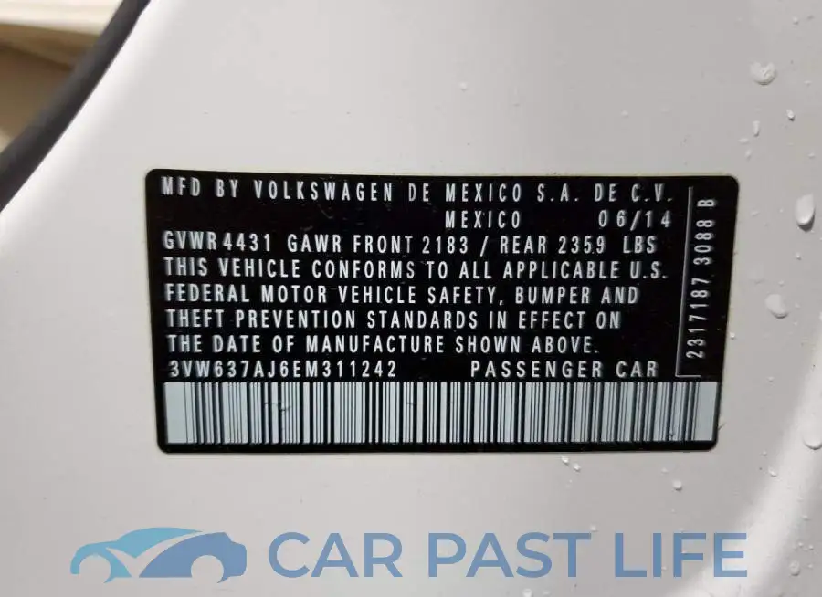3VW637AJ6EM311242# 10