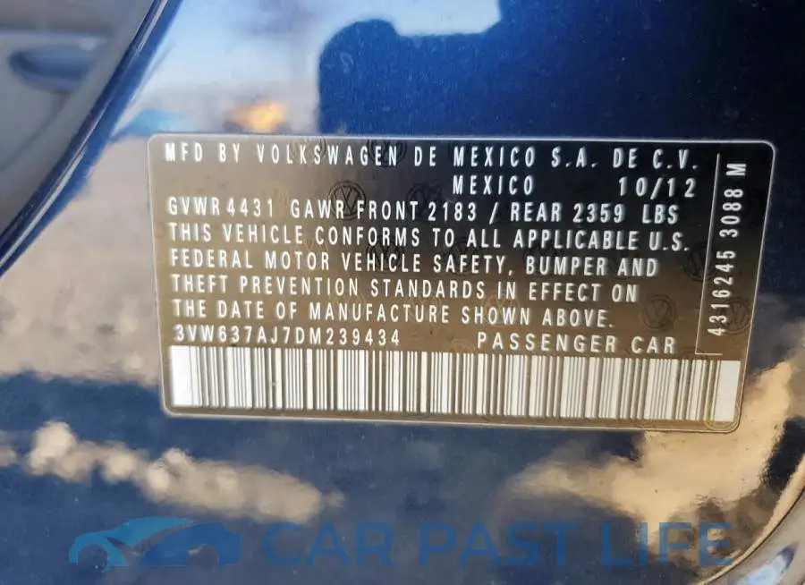 3VW637AJ7DM239434# 10
