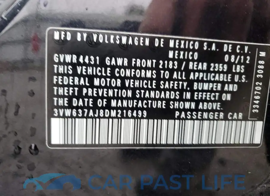 3VW637AJ8DM216499# 10