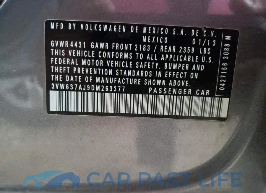 3VW637AJ9DM263377# 12