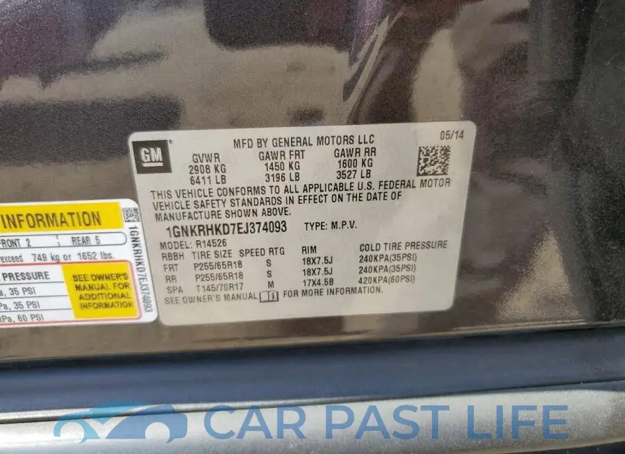 1GNKRHKD7EJ374093# 10