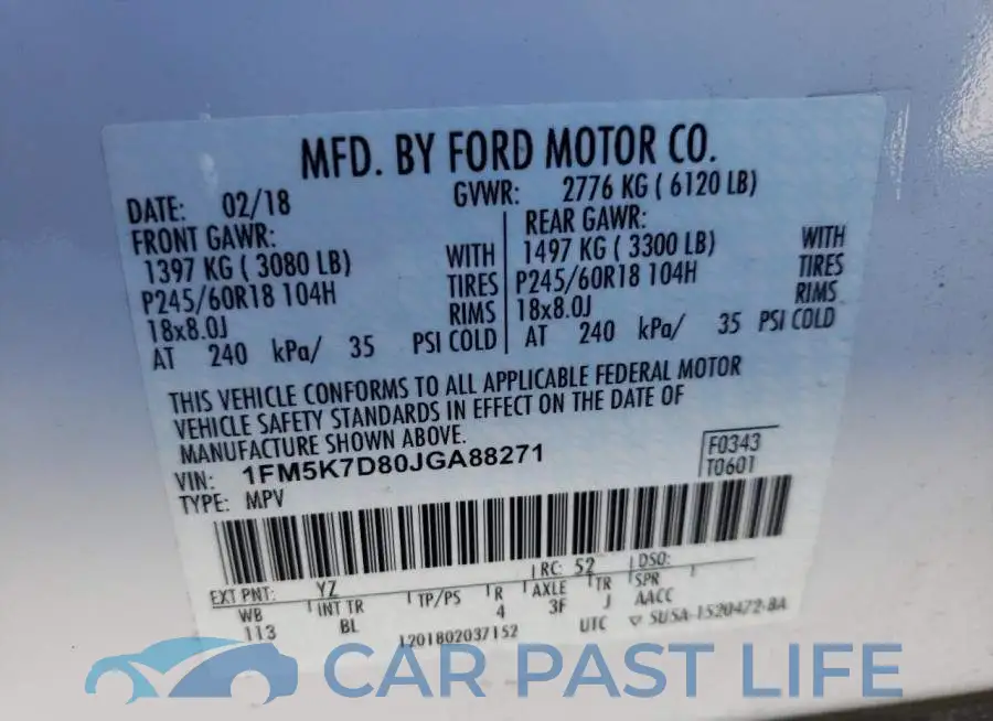 1FM5K7D80JGA88271# 10