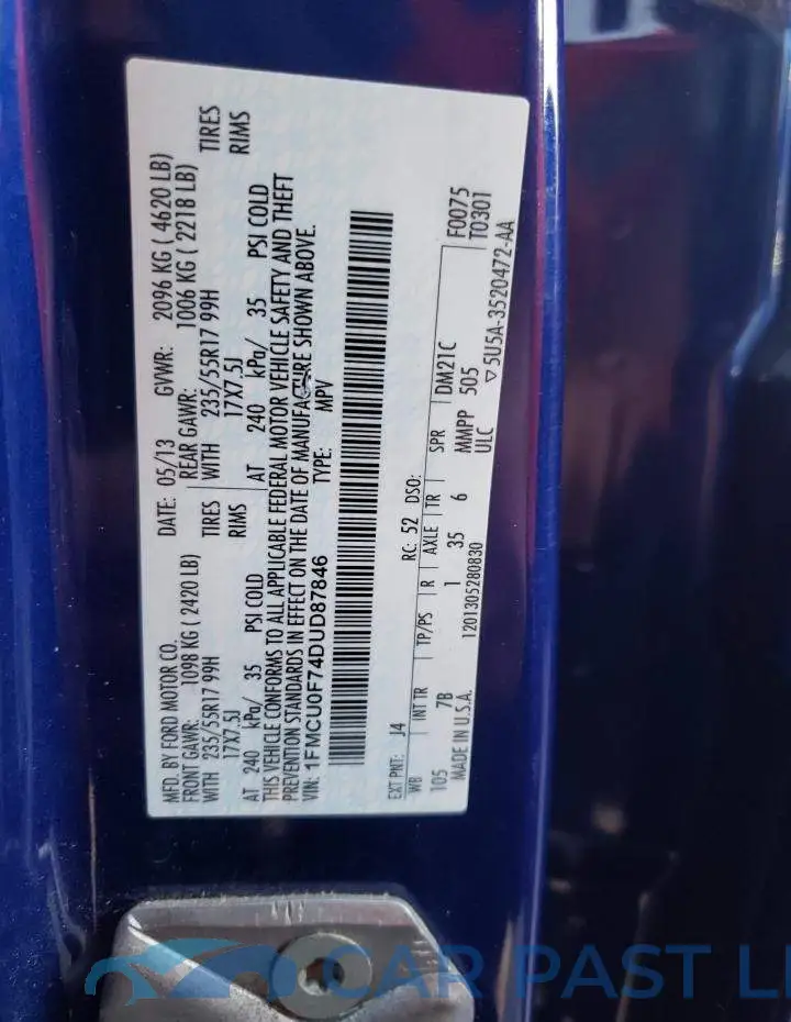 1FMCU0F74DUD87846# 10