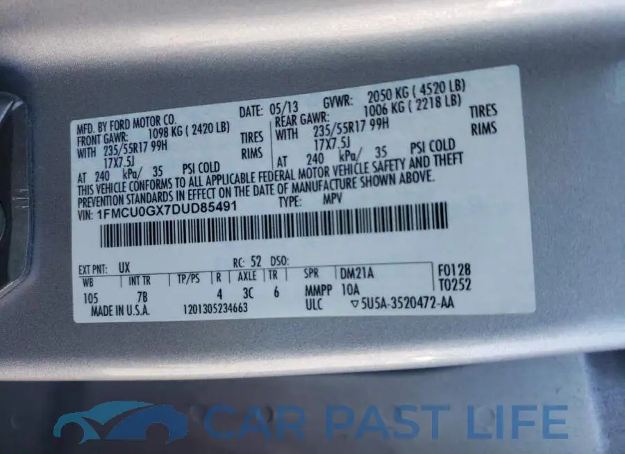 1FMCU0GX7DUD85491# 10