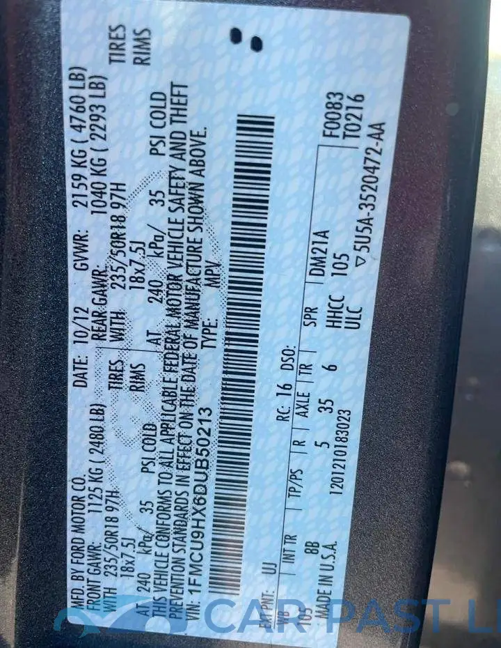 1FMCU9HX6DUB50213# 10