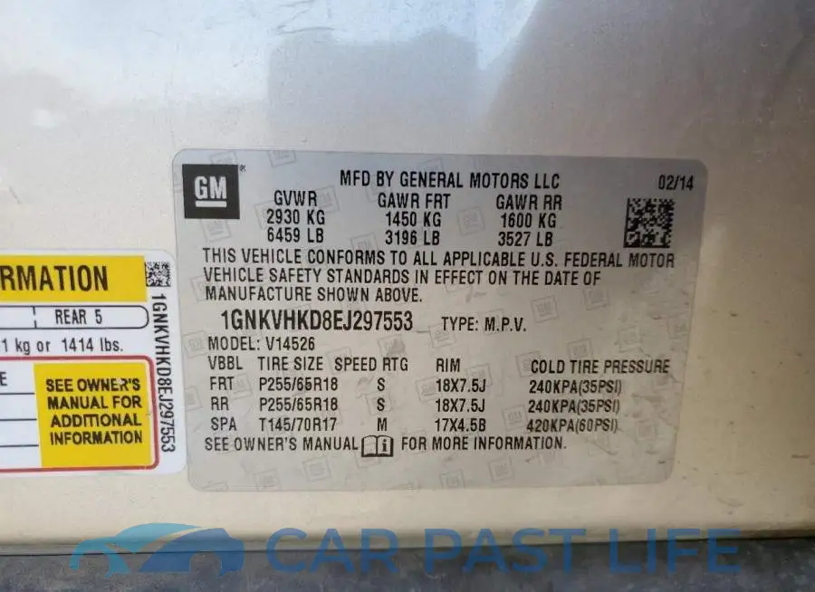1GNKVHKD8EJ297553# 10