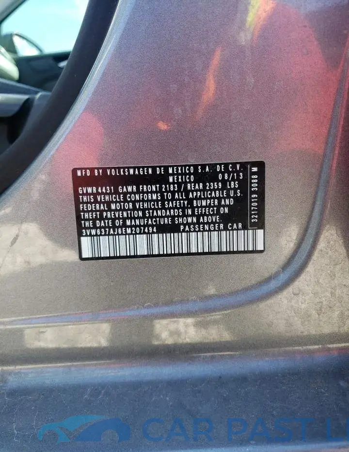 3VW637AJ6EM207494# 10