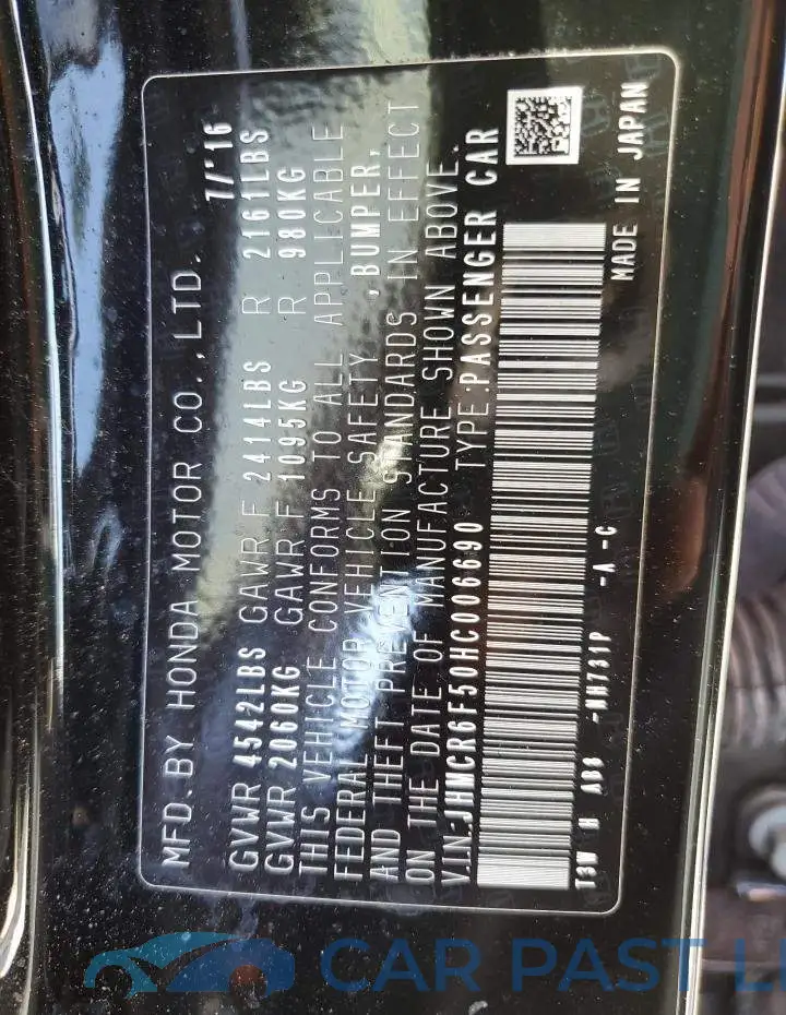 JHMCR6F50HC006690# 10