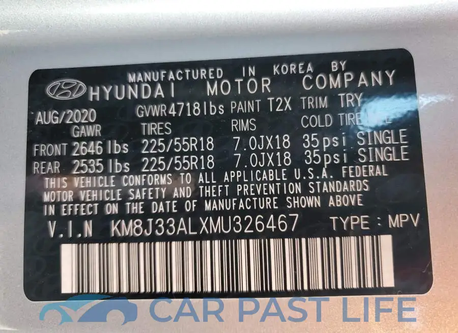 KM8J33ALXMU326467# 12