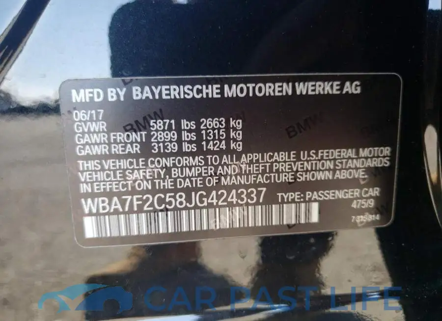 WBA7F2C58JG424337# 10