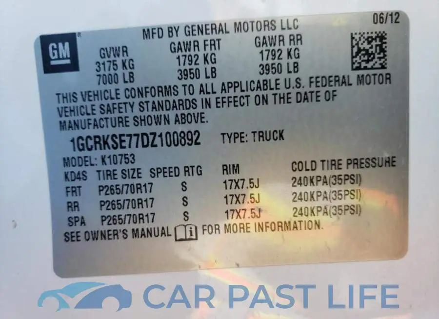 1GCRKSE77DZ100892# 10