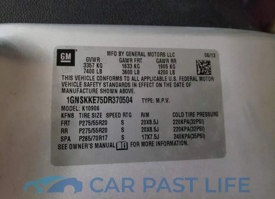 1GNSKKE75DR370504# 14