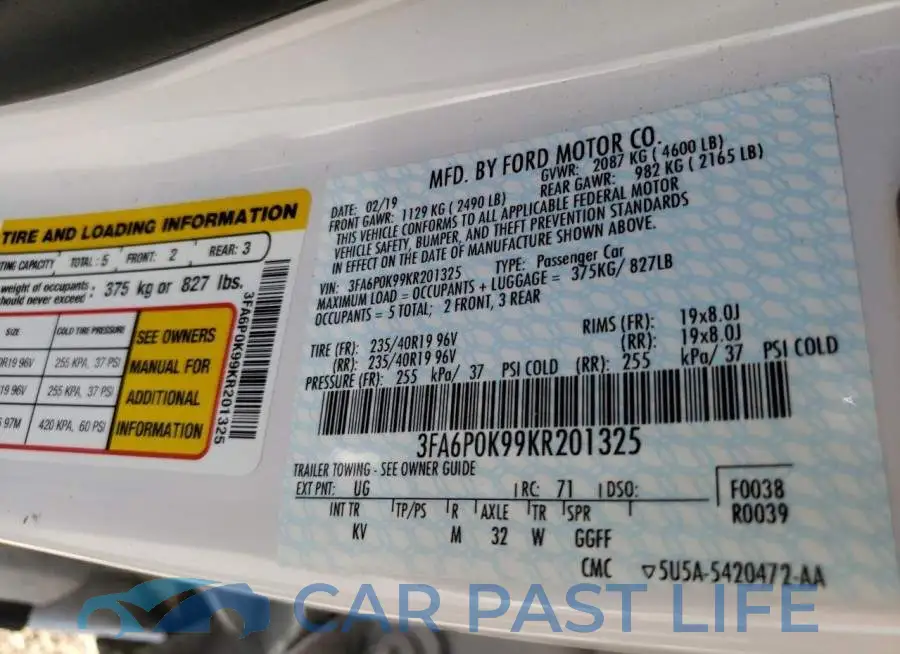3FA6P0K99KR201325# 12