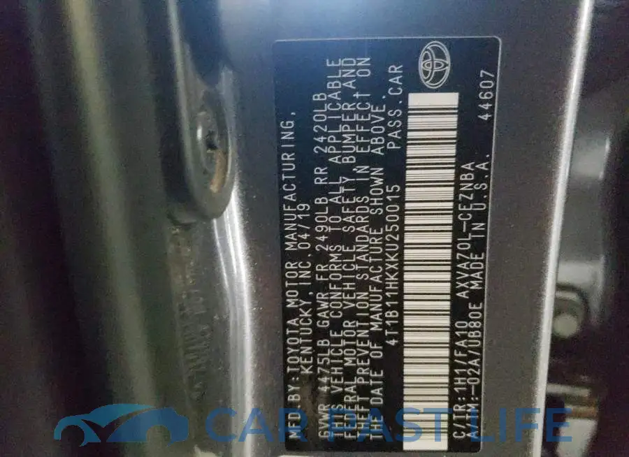 4T1B11HKXKU250015# 10