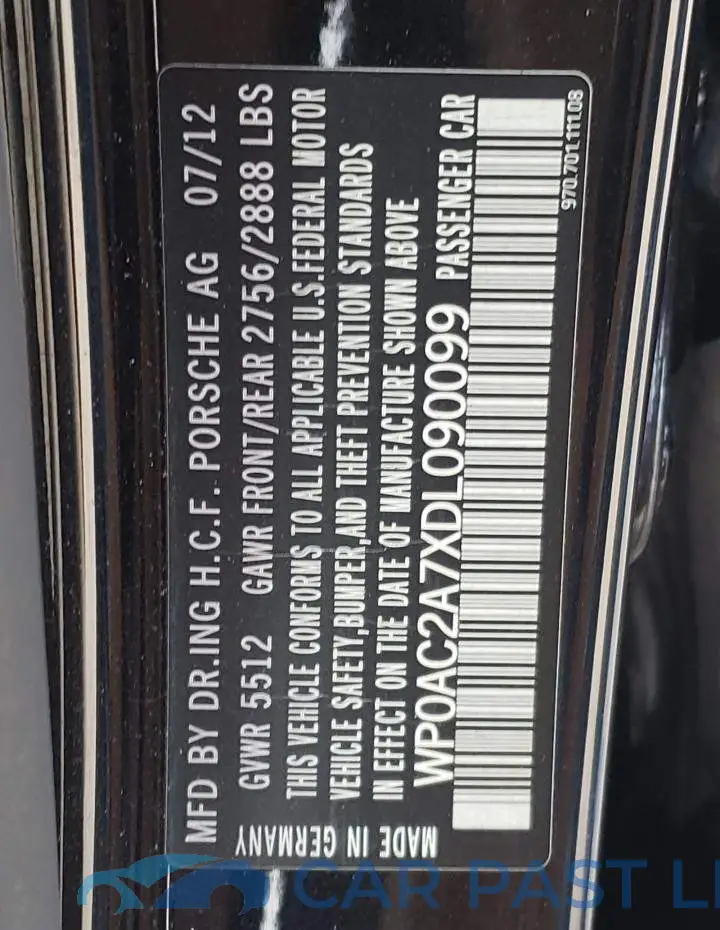 WP0AC2A7XDL090099# 10