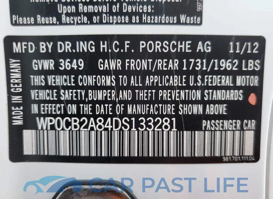 WP0CB2A84DS133281# 12