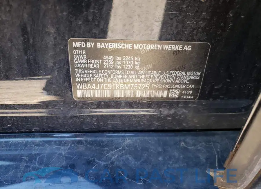 WBA4J7C51KBM75725# 10
