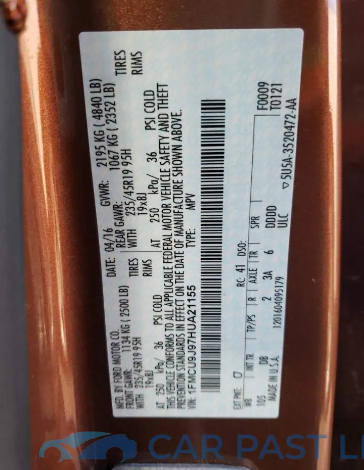 1FMCU9J97HUA21155# 10