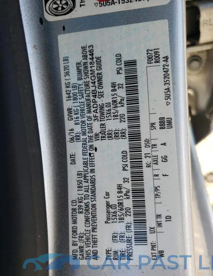 3FADP4BJ4GM184463# 12