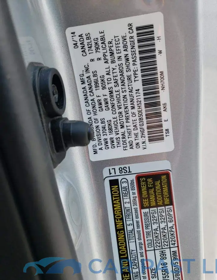 2HGFG3B50EH521174# 10