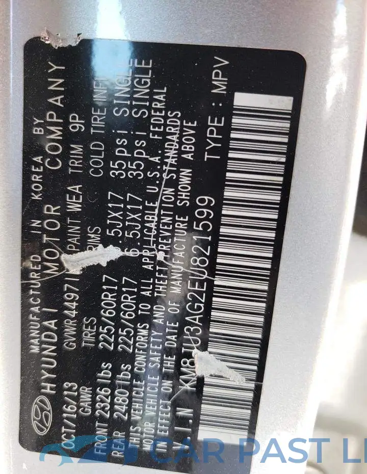 KM8JU3AG2EU821599# 10