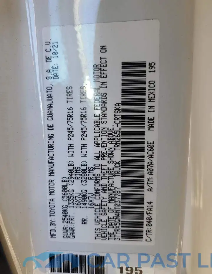 3TYRX5GN4NT037787# 10