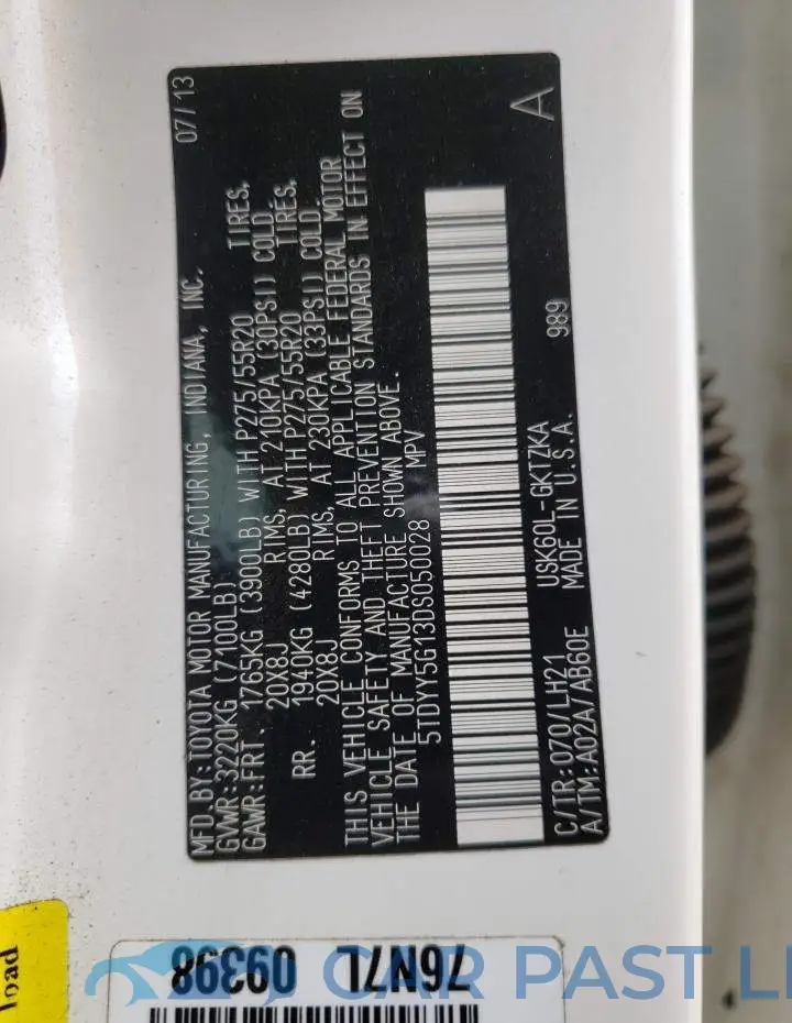 5TDYY5G13DS050028# 10