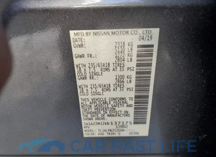 5N1AZ2MJ2KN137175# 10