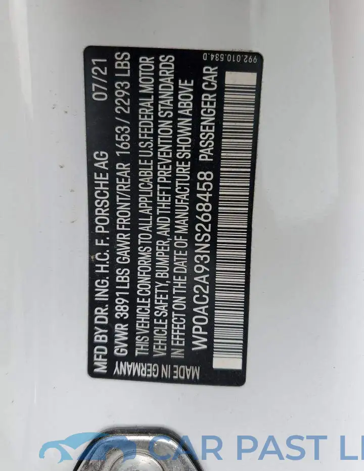 WP0AC2A93NS268458# 12
