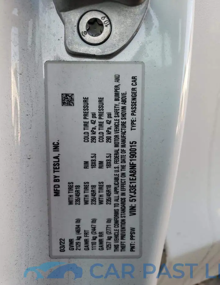 5YJ3E1EA8NF190015# 10