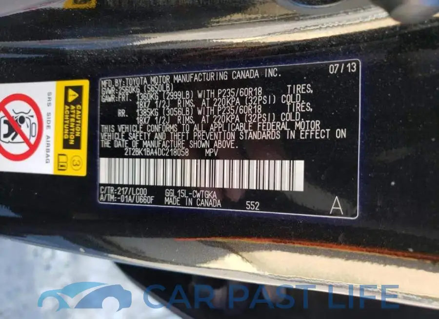2T2BK1BA4DC218058# 10