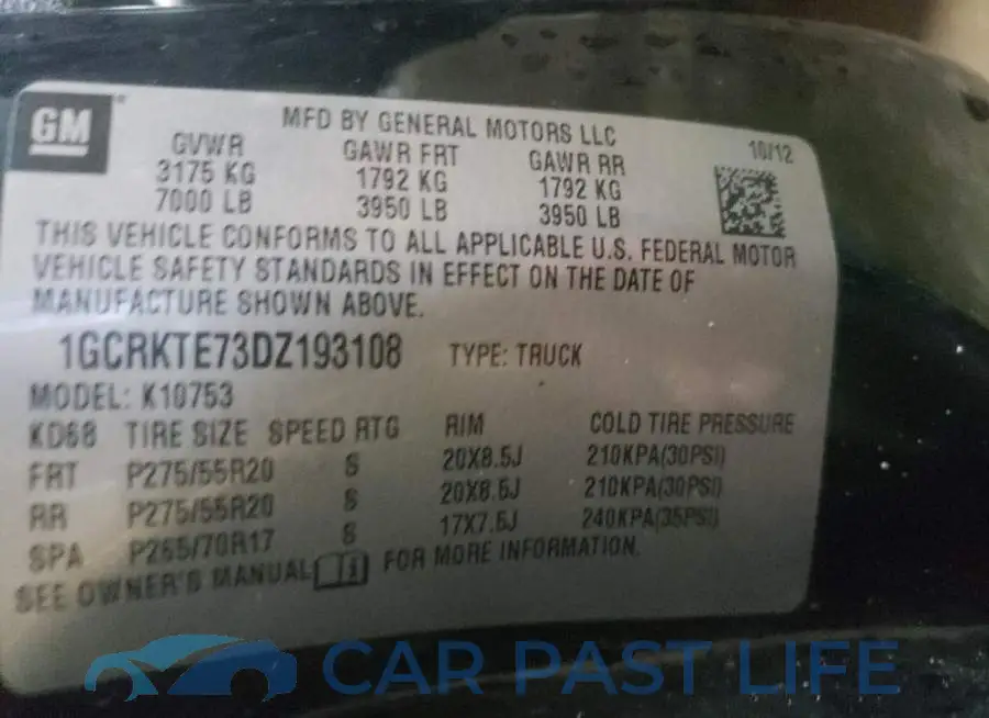 1GCRKTE73DZ193108# 12