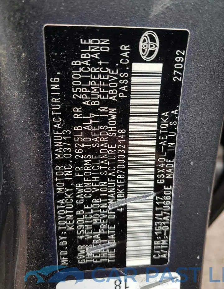 4T1BK1EB7DU032148# 10
