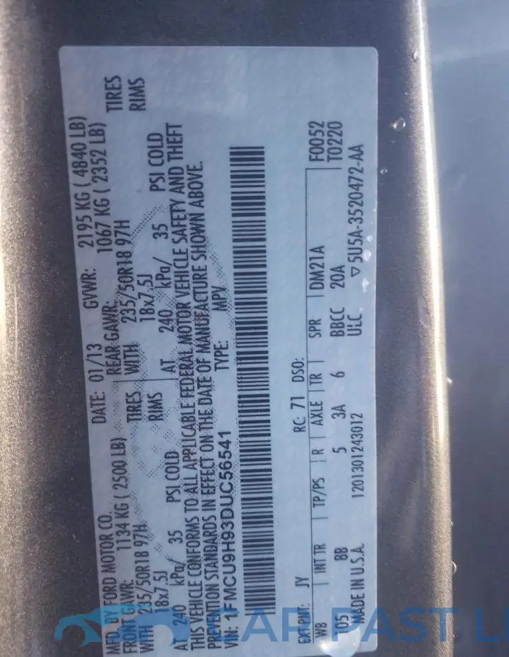 1FMCU9H93DUC56541# 13